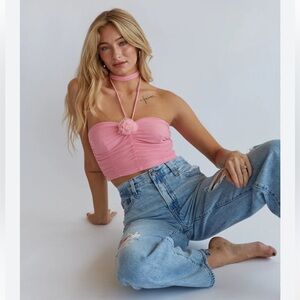 Pink Halter Rosette Crop Top